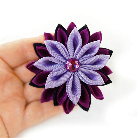 Purple Lapel Pin Kanzashi Flower Lapel Brooch Grooms Boutonniere