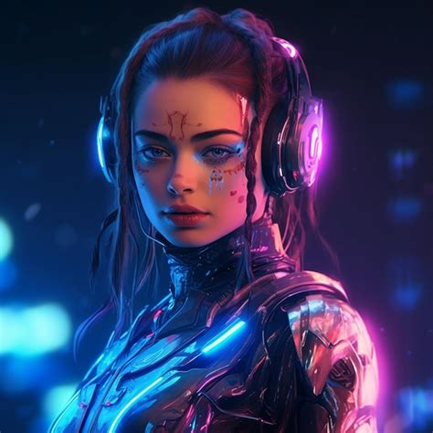 Premium Ai Image Cyberpunk Woman Portrait Futuristic Neon Style