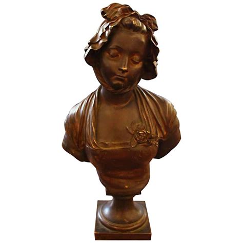 Bronze Bust Of Woman With Bonnet Signed E Laurent For Sale At 1stdibs