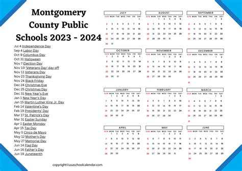 Montgomery County Public Schools Calendar Holidays 2023 2024