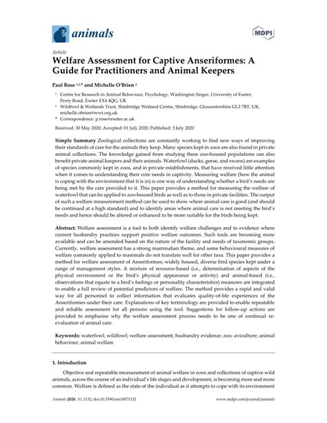 Pdf Welfare Assessment For Captive Anseriformes A Guide For