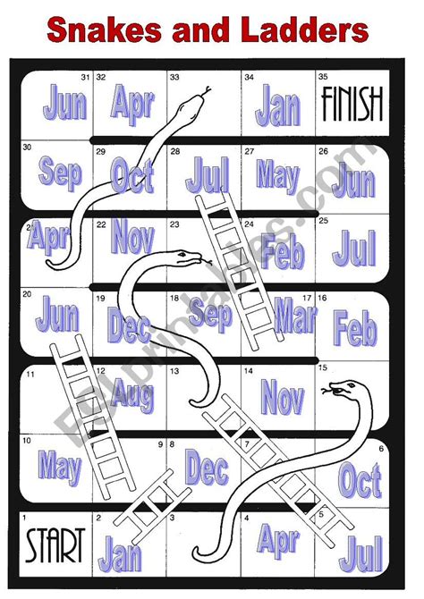 Snakes And Ladders Months Of The Year Boardgame Esl Worksheet By Ozytom