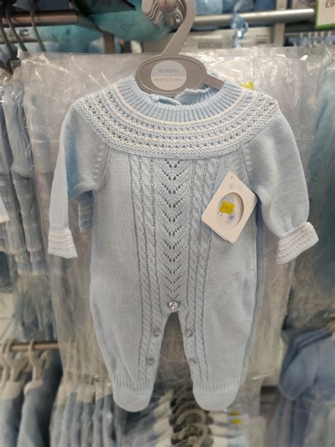 Blue Knitted Onesie With Buttons On Legs For Baby Boy