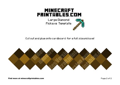 Diamond Pickaxe Printable Minecraft Diamond Pickaxe Papercraft Template