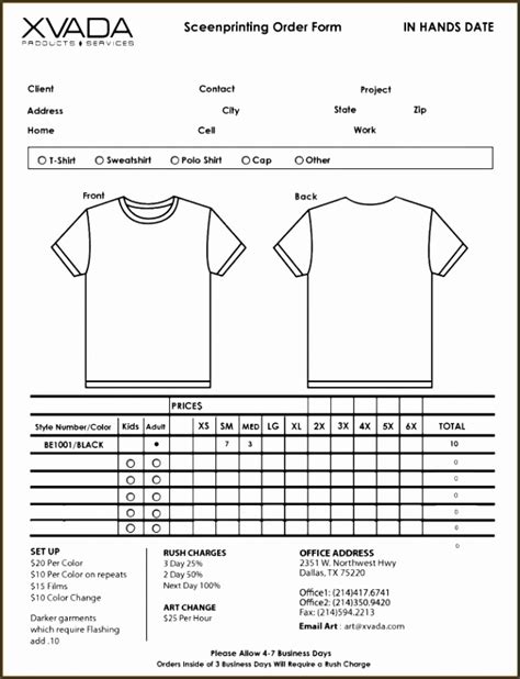 T Shirt Order Form Template Excel