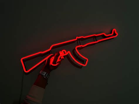 Gun Led Neon Signs Ak 47 T Pistol Led Neon Lights Gun Wall Etsy Uk