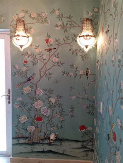 Chinoiserie Handpainted Wallpaper One Standard Roll Of 3 By 8 Ft