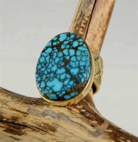 Harvey Begay Gold Ring With Indian Mountain Turquoise