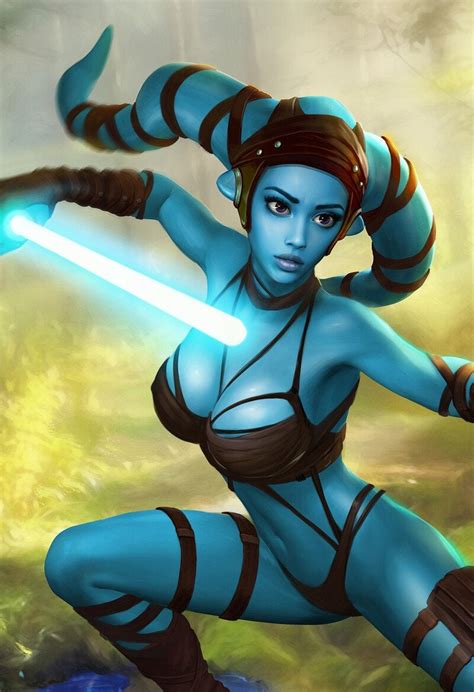 Rule 34 Aayla Secura Blue Eyes Blue Skin Headgear Jedi Large Breasts