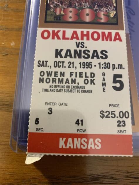 1995 Oklahoma Sooners Kansas Jayhawks Football Ticket Stub Ou Norman Ku