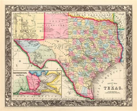 County Map Of Texas 1860 Poster Print By Samuel Augustus Mitchell