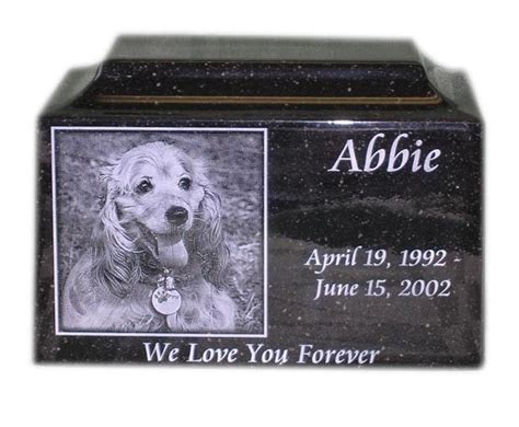 Your overall expense and cost of pet cremation will be affected by the type of cremation you choose or prefer. Engraved Photo Pet Urn in Granite | Pet urns, Pet ...