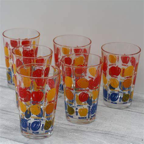 Set Of 6 Italian Fruit Glasses Tumblers Retrovintage Etsy Uk