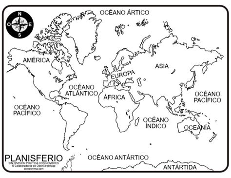 El mundo está dividido en 5 continentes, muy distintos entre sí. Planisferio sin división política y con nombres para ...
