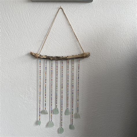 Sea Glass And Bead Wall Hanging Mobile Cornish Sea Glass And Driftwood Hanging Mobile Wall