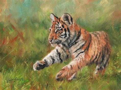 Tiger Cub Running Painting By David Stribbling Fine Art America