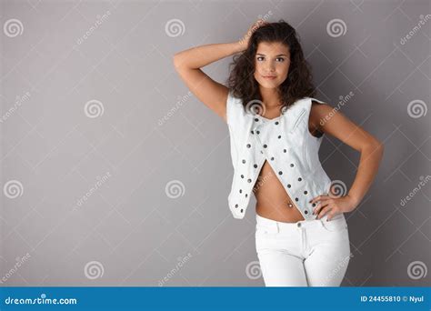 Girl Posing Over Gray Background Stock Photo Image Of Attractive