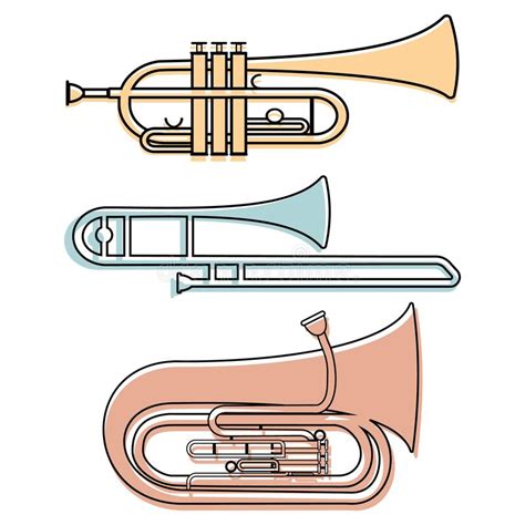 Set Of Musical Wind Instruments Trumpet Trombone Tuba Color Isolated