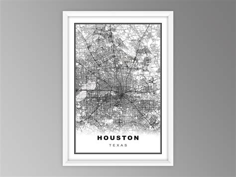 Houston Map Print Houston Wall Art Houston Poster Texas Black Etsy