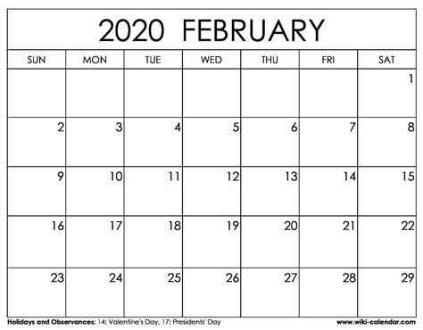 Calendar Week February 2020 Month Calendar Printable