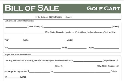 Free North Dakota Golf Cart Bill Of Sale Template Off Road Freedom