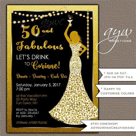 50th Birthday Invitation For A Woman Formal Dress Cocktail Etsy 50th Birthday Invitations