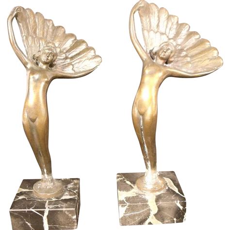 Lovely Pair Of Art Deco Style Bronze Statues On Marble Plinth The