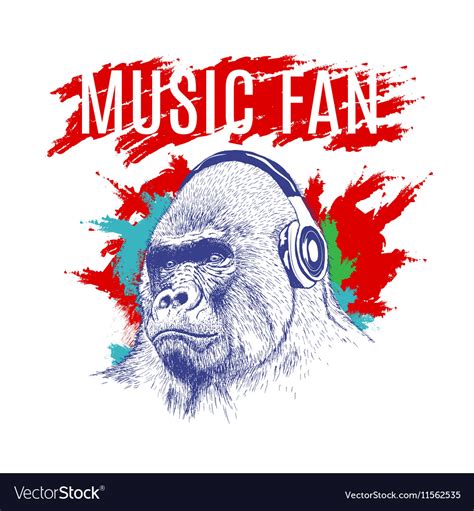 Gorilla Listening To Music On Headphones Vector Image