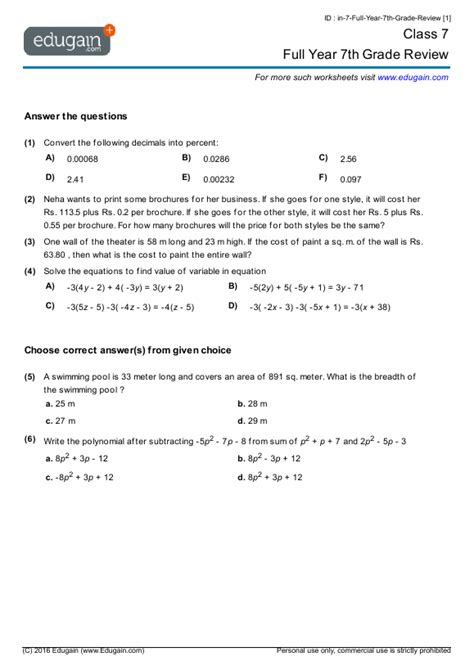 After a short introduction, the first section discusses how are expressions formed? Grade 7 Math Worksheets and Problems: Full Year 7th Grade Review | Edugain Canada