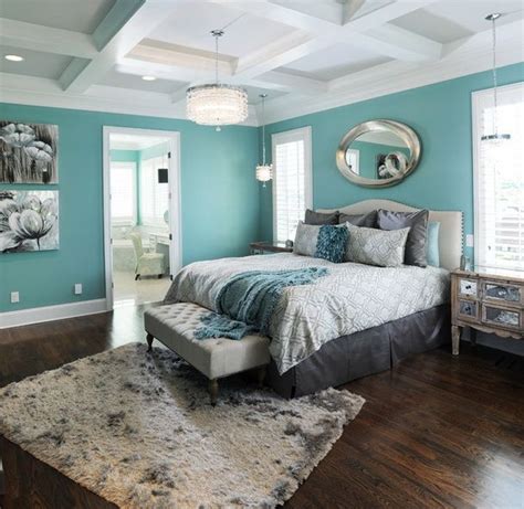 Elegant Turquoise Modern Master Bedroom Design With En