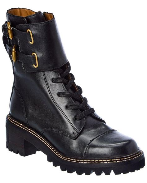 See By Chloé Mallory Leather Combat Boot In Black Lyst