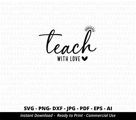 Teach With Love Svg Teacher Life Svgteacher Quotes Etsy