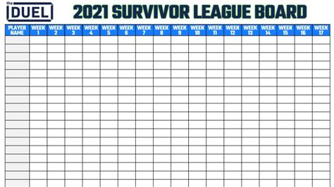 Printable Nfl Survivor Pool For The 2021 Season