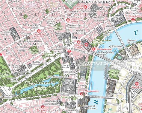 Illustrated Map Of Central London Detail Illustration By Mike Hall