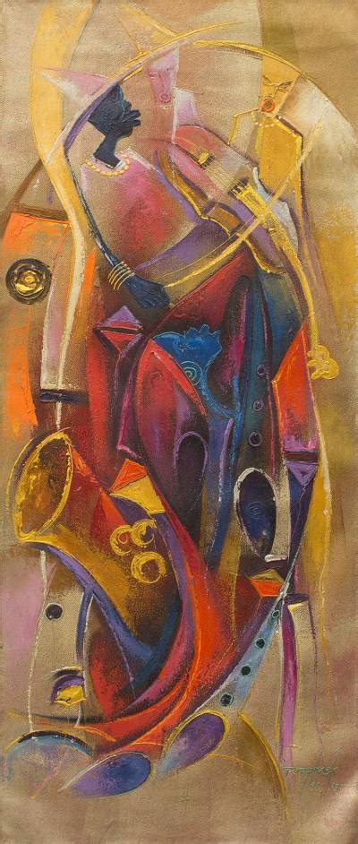 Original Expressionist Painting Musicians From West Africa Music