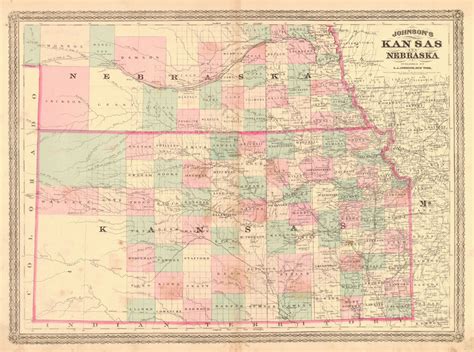 Map Antique Johnsons Kansas And Nebraska Nebraska Kansas Kansas Map
