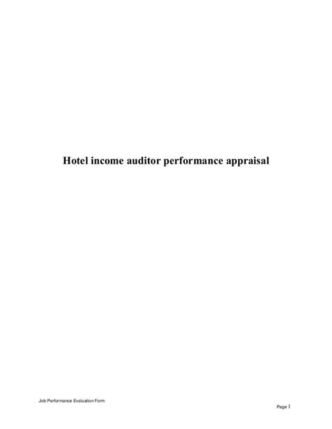Hotel Income Auditor Performance Appraisal