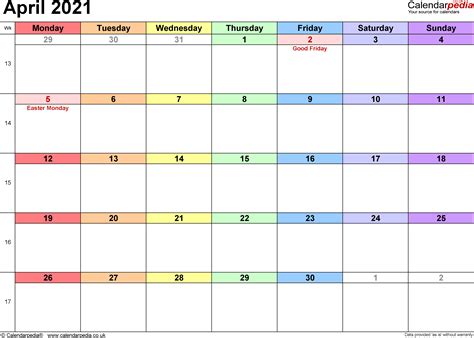 Calendar April 2021 Uk Bank Holidays Excelpdfword Templates