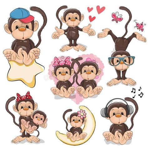Set Of Cute Cartoon Monkeys Stock Vector Illustration Of Cartoons