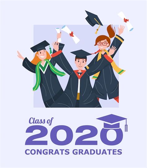 Clase De Graduación De 2020 Banner Con Estudiantes Graduados Saltando
