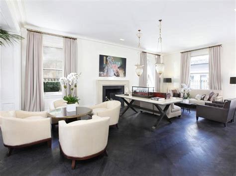 Contemporary Living Room Grey Wood Floors White Grey
