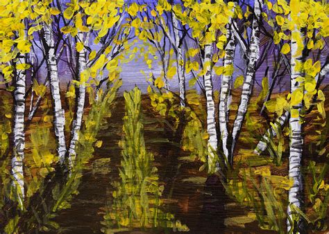 Birch Trees And Road In Fall Forest Painting Painting By Keith Webber