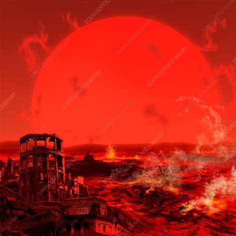 Future Red Giant Sun Seen From The Earth Illustration Stock Image