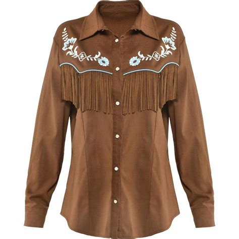 Brown Western Cowgirl Button Up Fringe Shirt For Adults Party City