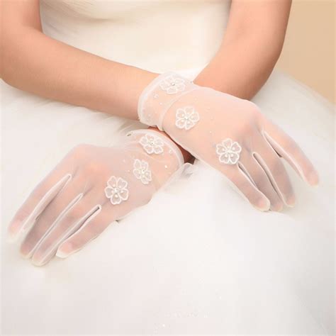 favordear wrist length sheer bridal gloves flower pattern wedding party glove accessoire mariage