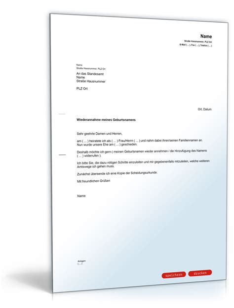 Der einspruch hat aussicht auf erfolg, wenn er sich gegen einen wirksamen steuerbescheid richtet, rechtzeitig beim. Antrag Wiederannahme Mädchenname - Muster-Vorlage zum Download