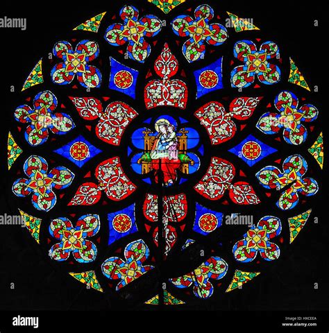 Stained Glass Rose Window Or Rosette In The Church Of Our Blessed Lady Of The Sablon In Brussels