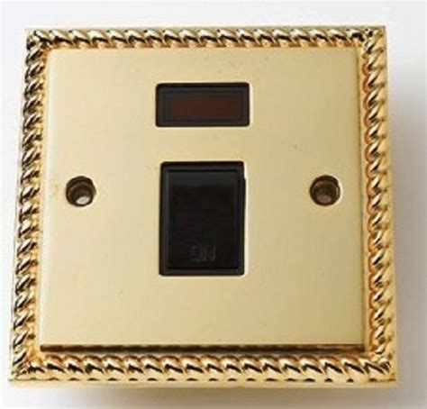 Double Pole Wall Socket Switch With Neon Georgian Brass 20 Amp Switched