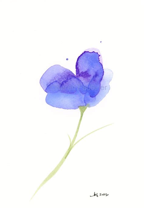 Original Watercolor Painting Of An Abstract Lavender Blue Etsy