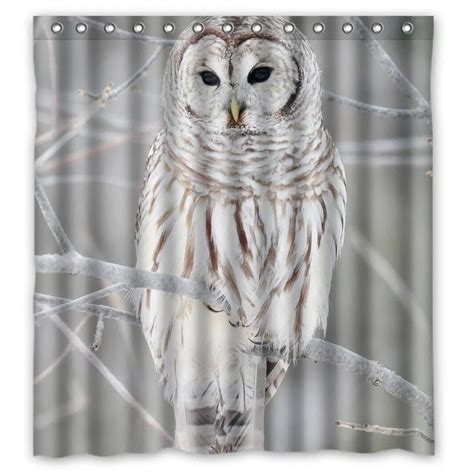 Memory Home White Cute Owl Perch On Tree High Quality Fabric Bathroom